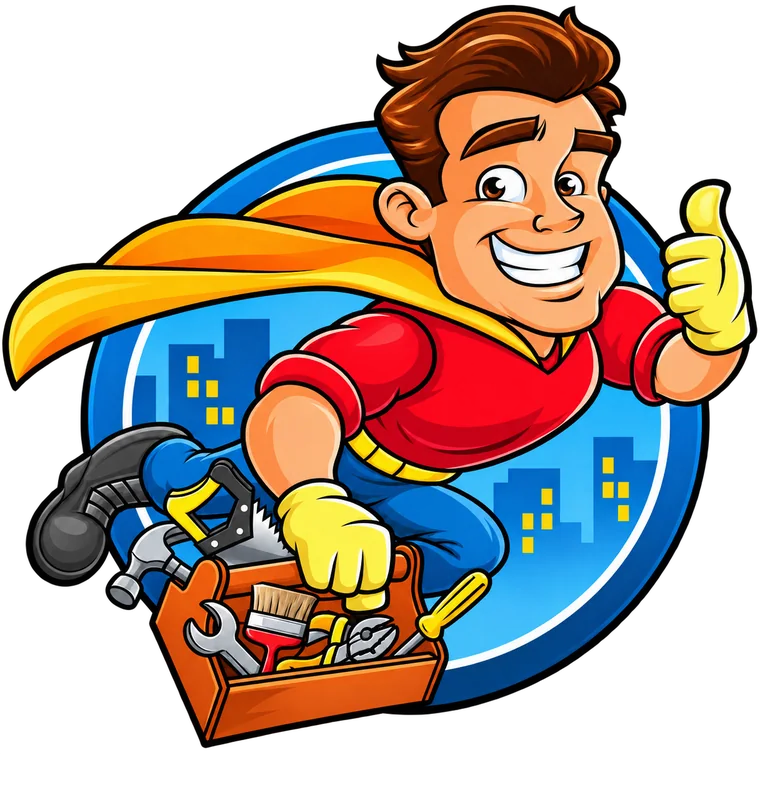 Super Handyman flying across the Handyman Legend service area